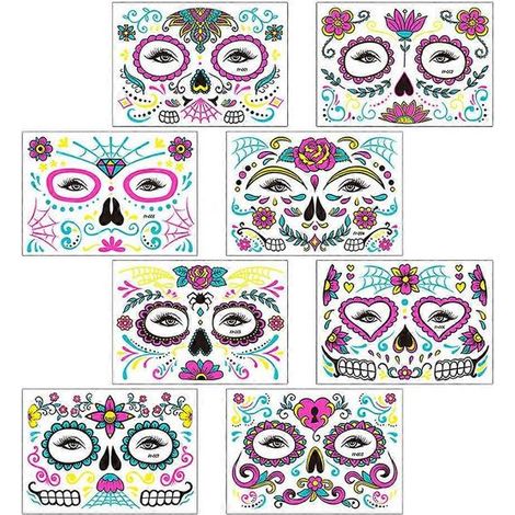 Autocollants fluorescents pour le visage, pour Halloween, 8 feuilles (1/5)