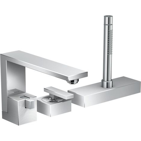 Set de finition mitigeur 3 trou s montage bord de baignoire, coupe diamant chroméé