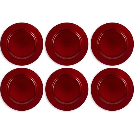TrAdE Shop Traesio - 6 X Sottopiatti Natalizi In Plastica 33cm Decorazioni Natale Per La Tavola Rosso - (1/5)