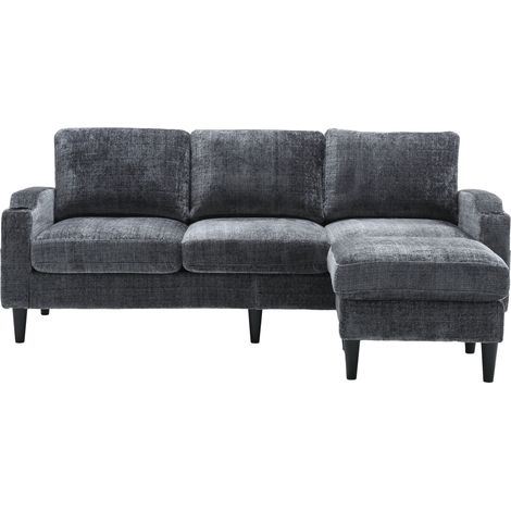 4-Sitzer-Sofa aus grauem Chenille mit Stauraumhocker und Armlehnen (1/5)