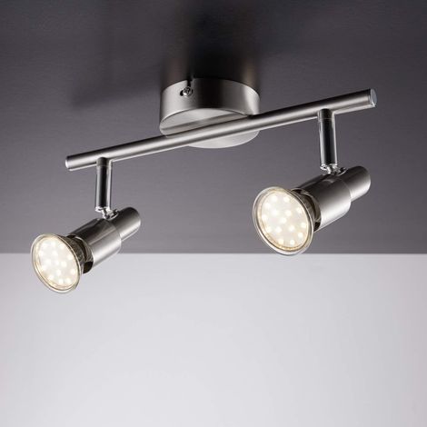 Plafonnier LED à 2 spots - Plafonnier orientable - Avec 2 ampoules 3 W GU10 - Blanc chaud et nickel mat (1/5)