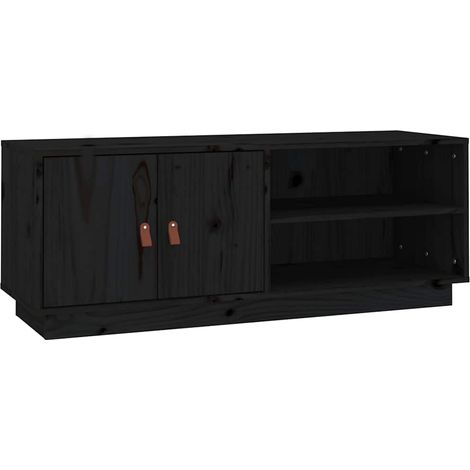 Meuble TV, Étagère TV, Meuble de Salon, Noir 105x34x40 cm Bois de pin massif OIB4451E (1/5)
