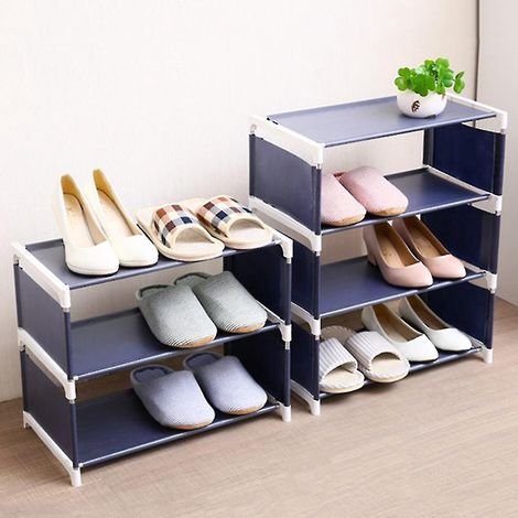 Dreiviertel-Schuhregal, platzsparendes Schlafzimmermöbel, stabile Regalböden, Aufbewahrungsorganizer – Größe M – Marineblau