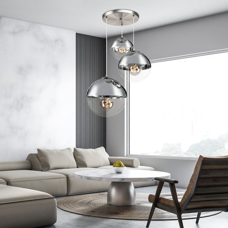 LED Hängeleuchte Glaskugeln Pendelleuchte Kugellampe Esszimmerleuchte hängend, Nickel matt Chrom klar, 3x 7W 806Lm warmweiß, DxH 51x120 cm