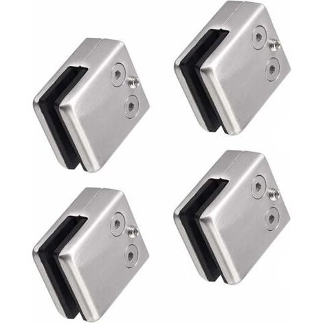 Set mit 4 Glasklemmen (8 bis 10 mm Quadrat) aus Edelstahl 304 - Quadratische Halterung für Glas - Verstellbare Halterung aus Flachglas für Treppen, Balustrade - Handlauf poliert (1/5)