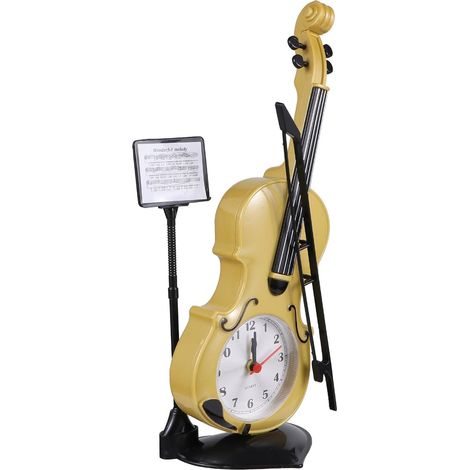 Réveil Électronique Mini en Plastique Forme de Violon, Décoration de Bureau Moderne et Élégant pour Chambre, sans Pile, Couleur Jaune Couleur Aléatoire (1/5)