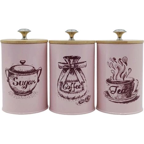 Ensemble de 3 élégants bocaux de cuisine pour ranger le café et le sucre, avec couvercles hermétiques et style ferme vintage. (1/5)