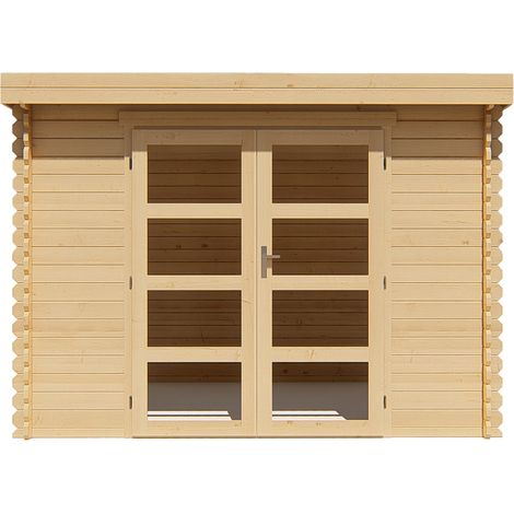Vente-Unique – Abri de jardin bois 9,86 m² avec toit plat – Épaisseur 28 mm – Porte double – Fabriqué en Europe – Éco-responsable (1/4)