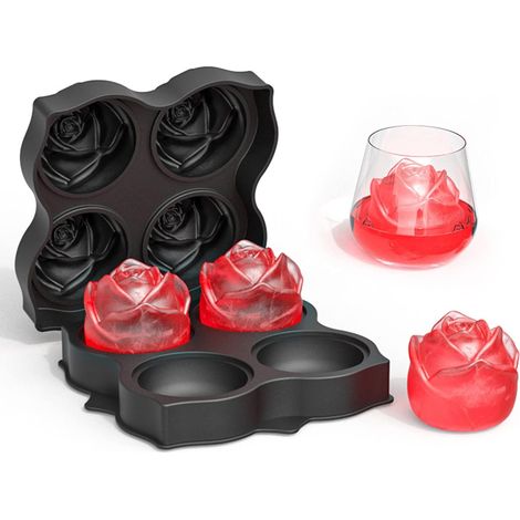 Lot de 2 bacs à glaçons roses en silicone avec couvercles, 4 compartiments, pour la préparation de cocktails - AquaForge (1/5)