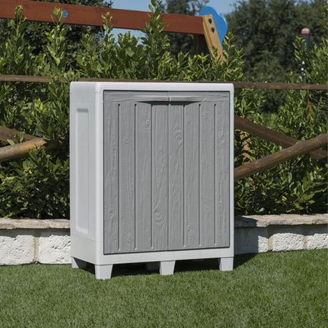 Armoire de jardin en résine 78 cm – Structure en polypropylène recyclé – 2 étagères réglables – Double porte verrouillable – Gris tourterelle – Plastmeccanica (1/10)
