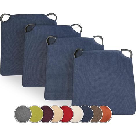 Lot de 4 Coussins de Chaise Trapèze avec Mousse RG25 Polyester Intérieur Extérieur Bleu Foncé (1/5)