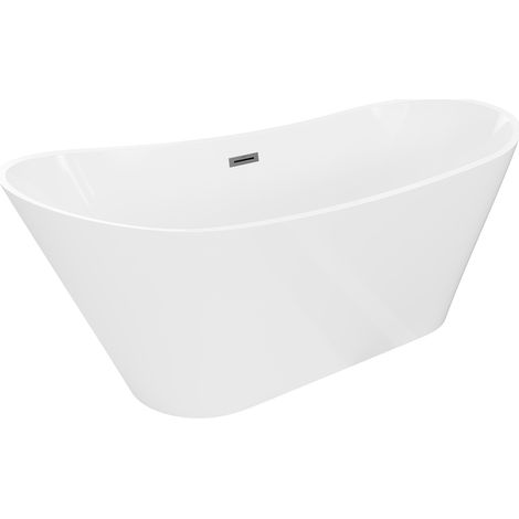 Mexen Dora freistehende Badewanne 160 x 75 cm, weiß, Überlauf gun metal - 52071607500-95 (1/3)