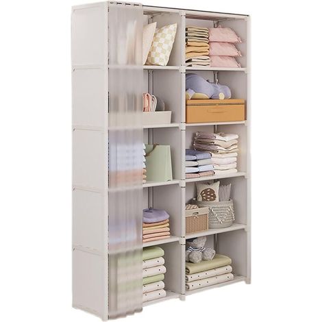 Tragbarer Kleiderschrank, großes Fassungsvermögen, doppelwandig, weiß, geeignet für Schlafzimmer, Waschküche, Studentenwohnheim (1/4)