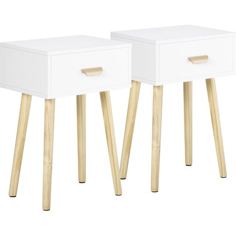 Set 2 Comodini 40,5x30,5x60 cm con Cassetto in Legno Color Rovere e Bianco (1/5)