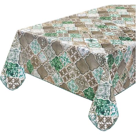 Tovaglia Antimacchia Cucina Maiolica Gotica Bordata Cotone Plastificato Proteggi Tavolo Copritavolo - 135x180 cm