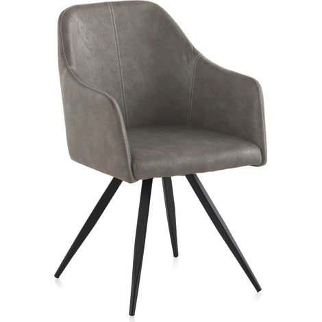 Fauteuil recouvert de similicuir marron avec pieds en métal (1/5)