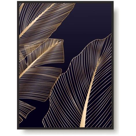 Poster Poster Quadro da Parete Piume Oro Glamour Cornice Nera per la camera da letto (1/5)