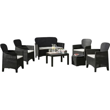 Set Salotto da Esterno Dervio, Salottino Outdoor 6 Posti, 2 Tavolini Made in Italy, Impermeabile Idrorepellente, Nero Antracite