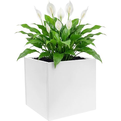 Jardinière cubique d'intérieur et d'extérieur, Pot de fleurs en métal, Boîte à Plantes pour balcon, jardin, et terrasse, 60x60x60 cm, Blanc (1/5)