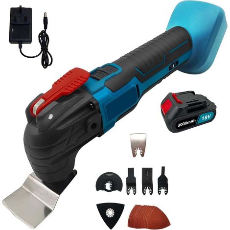 Batteria Oscillante Multi Tools 3 ° Angolo Oscillante Ricarica veloce / Rilascio 20000rpm con 6pcs Accessori utensili Taglio, rettifica, graffio, (1X 3.0Ah batterie e caricabatterie) compatibile con l (1/5)