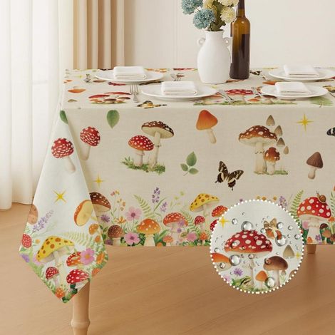 Tischdecke Pilz & Blumen 213x152 cm abwaschbar für Drinnen & Draußen