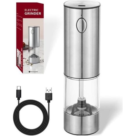 Moulin à sel et à poivre électrique - Rechargeable USB - Mécanisme réglable - Fenêtre de visualisation - 95 ml (1/5)