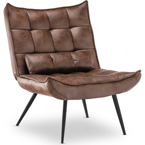 M MCombo moderner Sessel Relaxsessel 4779BR-1,für Wohnzimmer,mit Taillenkissen,Retro Vintage Lesesessel,ohne Hocker,Mikrofaser,Braun