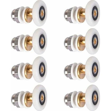 Galets de porte de douche, galets de porte coulissante, poulies de porte de douche, roues de remplacement de galets, diamètre de roue 27 mm, 8 pièces