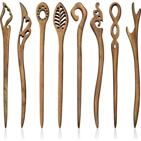 Lot de 8 épingles à cheveux japonaises en bois pour chignon, baguettes chinoises faites main, coiffure classique (1/5)