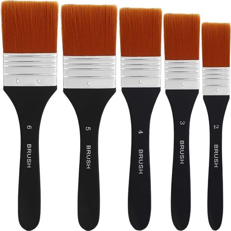 Pinceau Plat - 5 Pièces - Largeurs 20 30 40 50 60 mm - Pour Aquarelle Acrylique Peinture - En Nylon et Bois Massif (1/5)