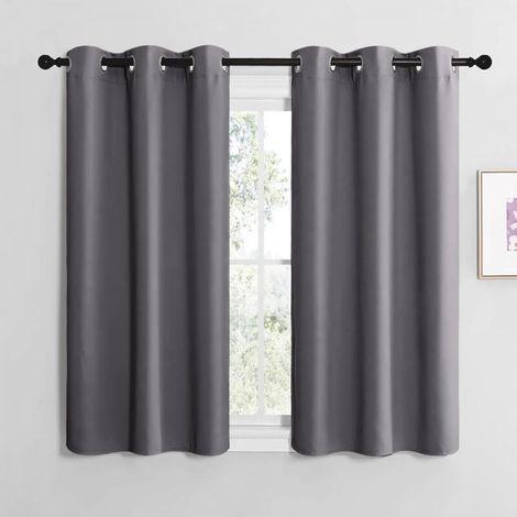 Rideaux courts occultants thermiques à œillets pour chambre à coucher, cuisine, maison, longueur 107 cm x hauteur 120 cm, gris foncé, 2 pièces (1/5)