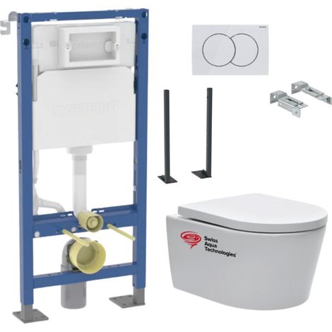 Pack WC bâti-support Geberit autoportant + WC sans bride Swiss Aqua Technologies + plaque (SATRIMLESSGEBX)