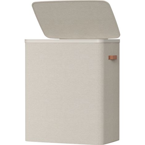Songmics – Panier à linge 190 L – Couvercle et poignées – Doublure amovible – 3 compartiments – Tissu polyester 150 g/m² – Beige