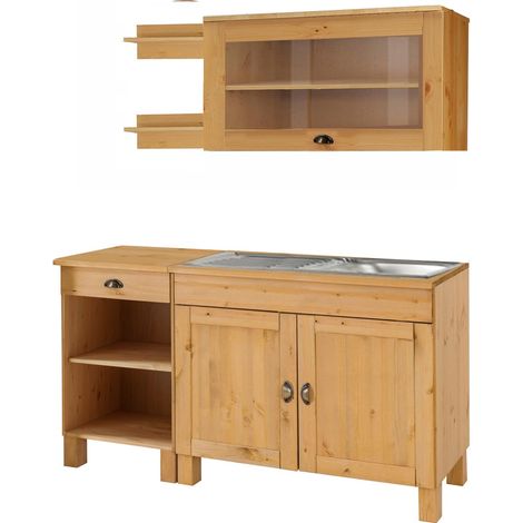 Unité murale ToscanaKit en bois massif FSC – Cuisine complète style campagnard moderne – Évier inox encastré – 5 pièces avec étagères (1/5)