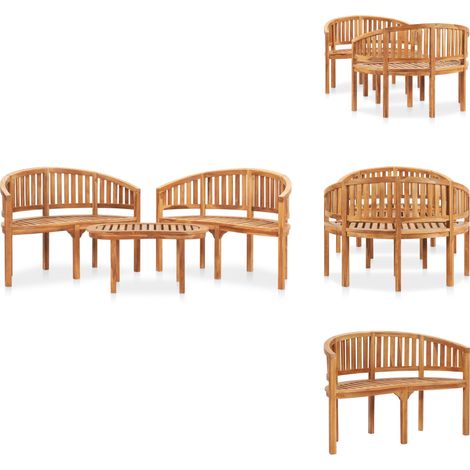 Salon de jardin 3 pcs en forme de banane Bois de teck solide - Ensemble Salon De Jardin - Salon De Jardin En Teck - Mobilier De Jardin - Table Basse Extérieure - Chaise Longue