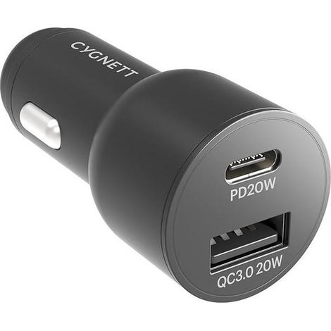 Potente caricabatterie da auto Cygnett da 20 W USB + USB-C da 20 W per iPhone e Samsung. (1/4)