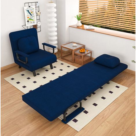Sillón relax reclinable azul de chenilla, 5 posiciones, 180° OKWISH (1/5)
