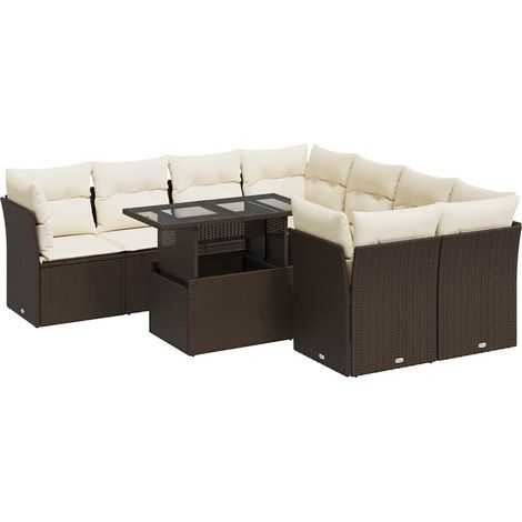 vidaXL Set Divani da Giardino 9pz con Cuscini Marrone in Polyrattan (1/5)
