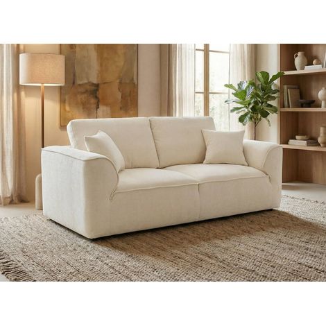 Canapé droit 3 places en velours chiné beige ABELIA