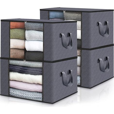 Sac de rangement pliable en tissu non tissé, fermeture éclair noire, 90 L, grand organisateur de garde-robe, fermeture éclair noire, lot de 4 pièces, 60 L (1/5)