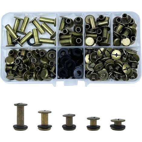 80 Vis de Reliure,Rivets de Reliure à Tête Plate,M55/8/10/12/15 mm Rivet à Visser Vis à Chicago,Vis Chicago Screws métal tête ronde chicago stud vis DIY Book Scrapbook Reliure (Bronze) (1/5)