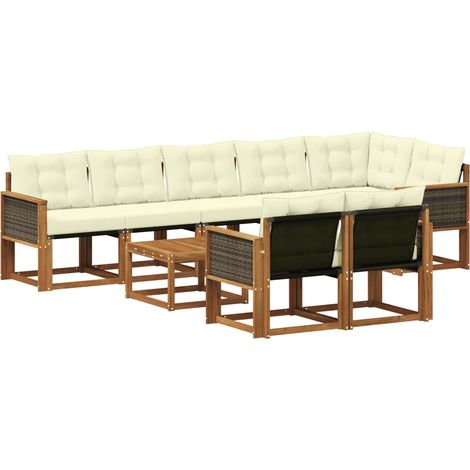 Conjunto de sofás de exterior con cojín 9 pcs Natural y Crema vidaXL (1/5)