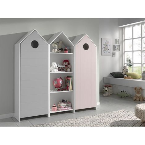 Pack - Étagère Enfant & 2 Armoires "Casami" Blanc, Gris & Rose (1/4)