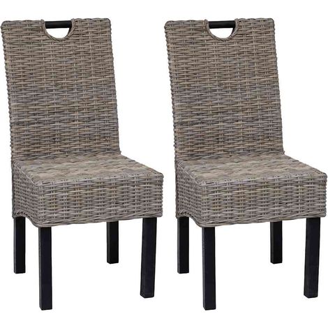 Sedie Sala da Pranzo 2 pz in Rattan Kubu e Legno di Mango vidaXL