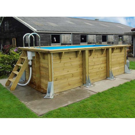 Ubbink – Piscine bois hors sol 200x400cm – H126cm – Structure bois traité – Installation hors-sol ou enterrée – Liner bleu