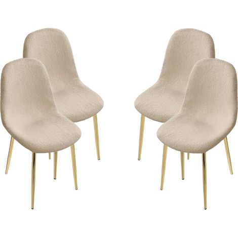 MAURY'S SET 4 SEDIE IMBOTTITE TEDDY IN TESSUTO BEIGE CON GAMBE ORO 44X48X88 CM (1/4)