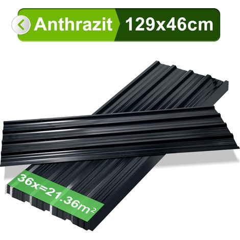 TolleTour Lot de 24 tôles trapézoïdales en acier, 115 x 45 cm, épaisseur 0,25 mm, anthracite, jusqu’à 12 m² (1/5)