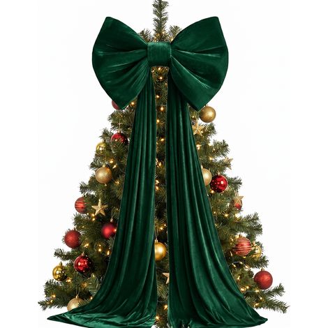 Nœud de sapin de Noël surdimensionné en velours avec traîne en velours rouge, décoration de fête de Noël 40180cm