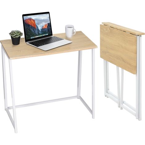 Meuble Cosy Petits Espaces Table d'Ordinateur Pliante pour Bureau Domicile Poste de Travail Style scandinave Pieds en Métal 80x40x74cm Chêne (1/5)
