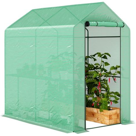 Serra da giardino in PE con scaffale a 2 livelli. Serra per balcone. Telo rinforzato 140 g/m². Telaio in acciaio. 186x120x190cm. Verde (1/5)